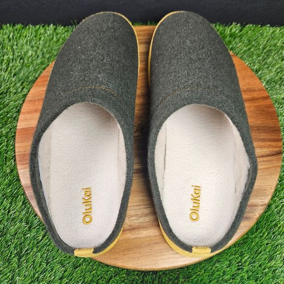 Olukai Hamani Hulu Mens 10 Green Wool Sheepskin Shearling Lined Slippers NEW main image 6